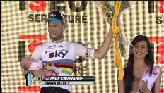 Cavendish met dochtertje Delilah op het podium